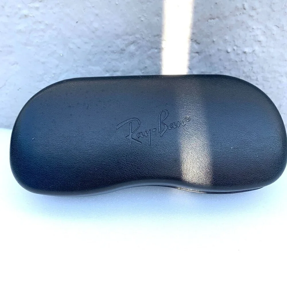 RAY-BAN Protective Glasses Sunglasses Case Black Leather Hinged Clamshell Design
